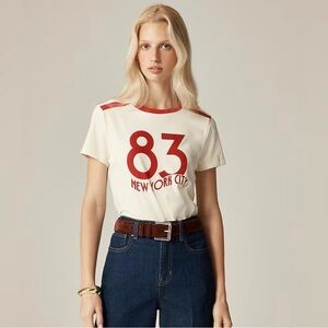NWT J. Crew Shrunken-fit New York 83 Graphic T-shirt Broken-in Jersey Red Ivory